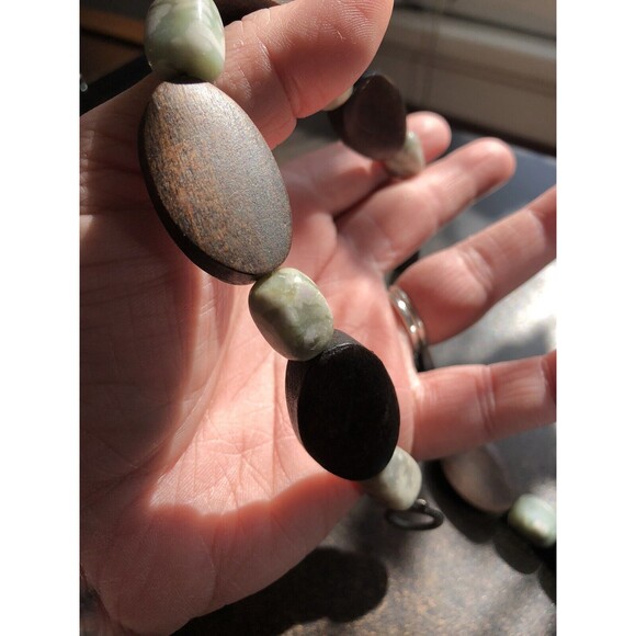 Jasper Stone Green Wood Beaded Necklace Artisan Earthy Boho Handmade Peace Stone - Picture 7 of 7